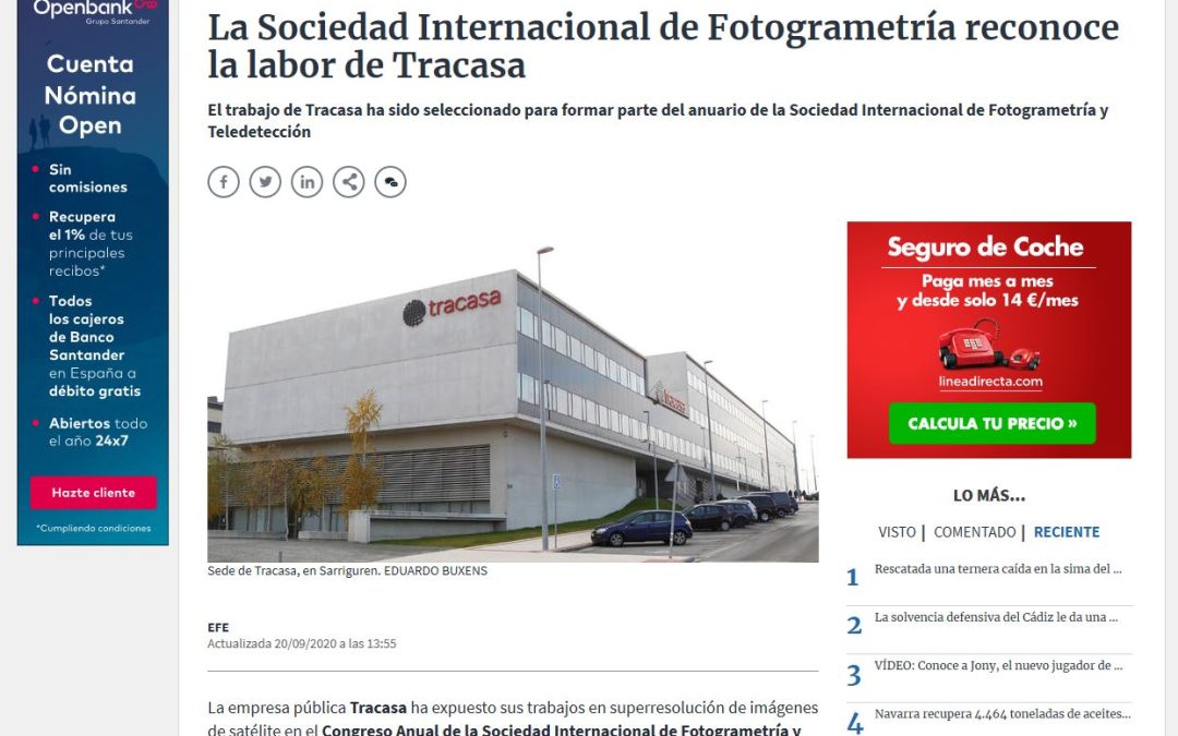Prensa: «La Sociedad Internacional de Fotogrametría reconoce la labor de Tracasa»